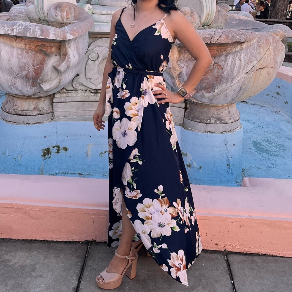 Navy Blue Floral Formal Dress - S